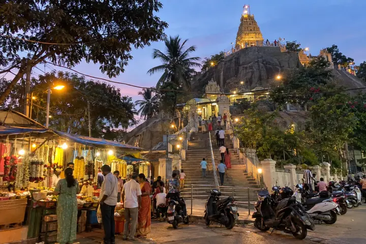 Ragigudda temple on the rock in JP Nagar at dusk